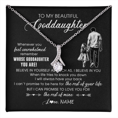 Alluring Beauty Necklace 14K White Gold Finish | 1 | Personalized To My Goddaughter Necklace From Godfather Whenever You Feel Overwhelmed Goddaughter Jewelry Birthday Graduation Christmas Customized Message Card | teecentury