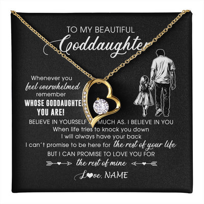Forever Love Necklace 18K Yellow Gold Finish | 1 | Personalized To My Goddaughter Necklace From Godfather Whenever You Feel Overwhelmed Goddaughter Jewelry Birthday Graduation Christmas Customized Message Card | teecentury