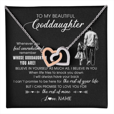 Interlocking Hearts Necklace Stainless Steel & Rose Gold Finish | 1 | Personalized To My Goddaughter Necklace From Godfather Whenever You Feel Overwhelmed Goddaughter Jewelry Birthday Graduation Christmas Customized Message Card | teecentury
