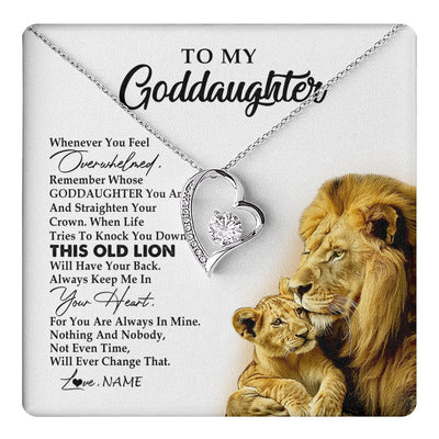 Forever Love Necklace 14K White Gold Finish | 1 | Personalized To My Goddaughter Necklace From Godfather Whenever You Fell Overwhelmed Lion Goddaughter Birthday Christmas Customized Gift Box Message Card | teecentury