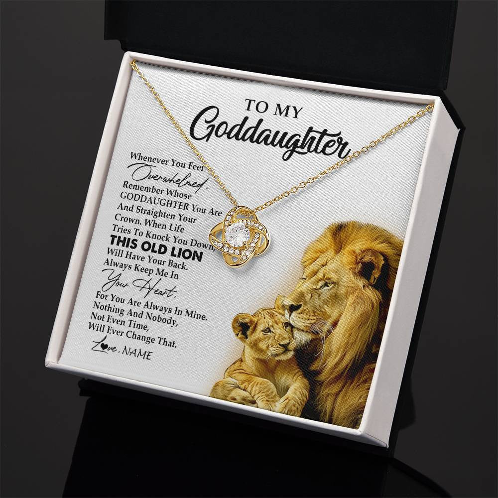 Love Knot Necklace 18K Yellow Gold Finish | 2 | Personalized To My Goddaughter Necklace From Godfather Whenever You Fell Overwhelmed Lion Goddaughter Birthday Christmas Customized Gift Box Message Card | teecentury
