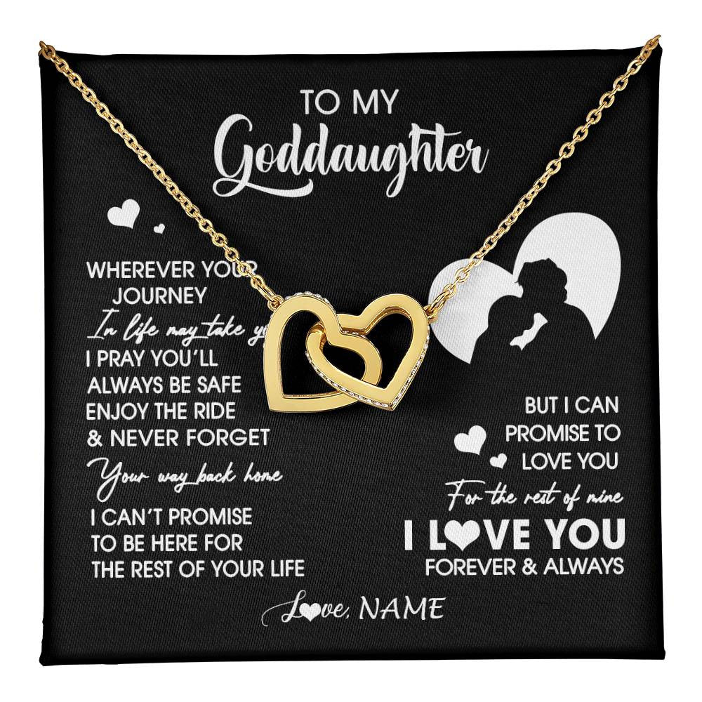 Interlocking Hearts Necklace 18K Yellow Gold Finish | 1 | Personalized To My Goddaughter Necklace From Godfather Wherever Your Journey Goddaughter Birthday Gifts Graduation Christmas Customized Gift Box Message Card | teecentury