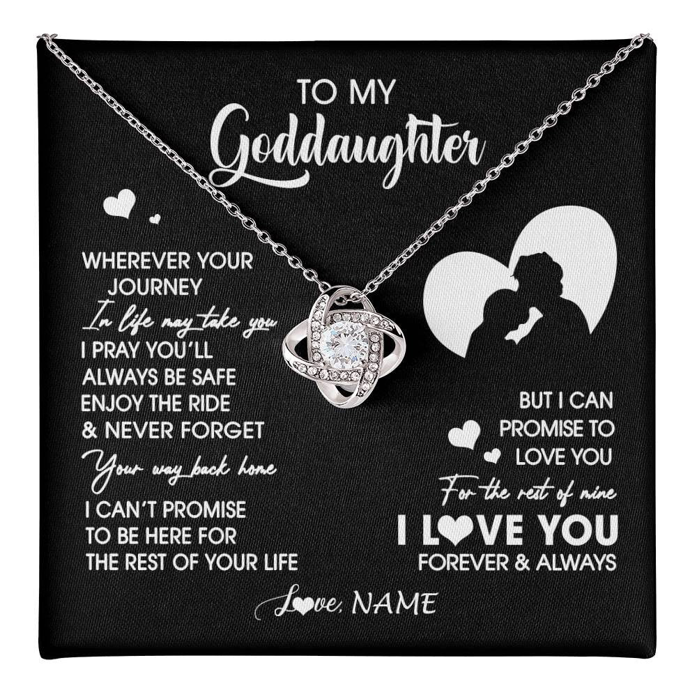 Love Knot Necklace 14K White Gold Finish | 1 | Personalized To My Goddaughter Necklace From Godfather Wherever Your Journey Goddaughter Birthday Gifts Graduation Christmas Customized Gift Box Message Card | teecentury