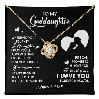 Love Knot Necklace 18K Yellow Gold Finish | 1 | Personalized To My Goddaughter Necklace From Godfather Wherever Your Journey Goddaughter Birthday Gifts Graduation Christmas Customized Gift Box Message Card | teecentury