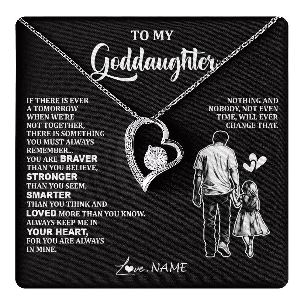 Forever Love Necklace 14K White Gold Finish | 1 | Personalized To My Goddaughter Necklace From Godfather You Are Always In Mine Beautiful Goddaughter Birthday Graduation Christmas With Gift Box Message Card | teecentury