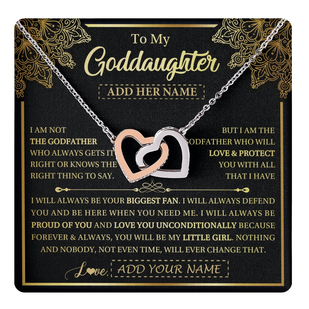 Interlocking Hearts Necklace Stainless Steel & Rose Gold Finish | 1 | Personalized To My Goddaughter Necklace From Godfather Your Biggest Fan Birthday Gifts For Goddaughter Gifts Christmas Jewelry Custom Gift Box Message Card | teecentury.myshopify
