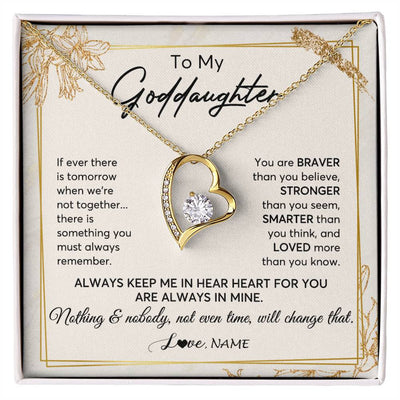 Forever Love Necklace 18K Yellow Gold Finish | 1 | Personalized To My Goddaughter Necklace From Godmother Always Keep Me In Your Heart Goddaughter Birthday Graduation Christmas Customized Gift Box Message Card | teecentury