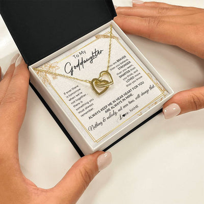 Interlocking Hearts Necklace 18K Yellow Gold Finish | 2 | Personalized To My Goddaughter Necklace From Godmother Always Keep Me In Your Heart Goddaughter Birthday Graduation Christmas Customized Gift Box Message Card | teecentury