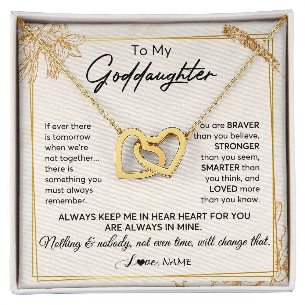 Interlocking Hearts Necklace 18K Yellow Gold Finish | 1 | Personalized To My Goddaughter Necklace From Godmother Always Keep Me In Your Heart Goddaughter Birthday Graduation Christmas Customized Gift Box Message Card | teecentury