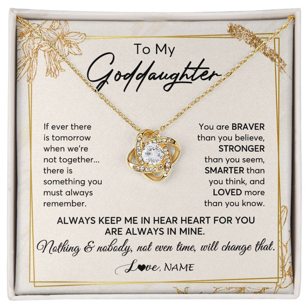 Love Knot Necklace 18K Yellow Gold Finish | 1 | Personalized To My Goddaughter Necklace From Godmother Always Keep Me In Your Heart Goddaughter Birthday Graduation Christmas Customized Gift Box Message Card | teecentury