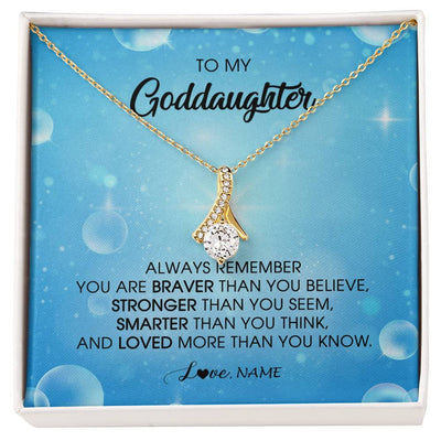 Alluring Beauty Necklace 18K Yellow Gold Finish | Personalized To My Goddaughter Necklace From Godmother Always Remember You Are Braver Goddaughter Jewelry Birthday Graduation Christmas Customized Message Card | teecentury