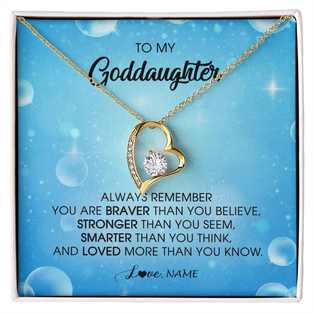 Forever Love Necklace 18K Yellow Gold Finish | Personalized To My Goddaughter Necklace From Godmother Always Remember You Are Braver Goddaughter Jewelry Birthday Graduation Christmas Customized Message Card | teecentury
