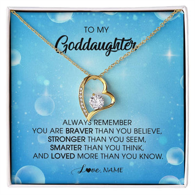 Forever Love Necklace 18K Yellow Gold Finish | Personalized To My Goddaughter Necklace From Godmother Always Remember You Are Braver Goddaughter Jewelry Birthday Graduation Christmas Customized Message Card | teecentury