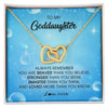 Interlocking Hearts Necklace 18K Yellow Gold Finish | Personalized To My Goddaughter Necklace From Godmother Always Remember You Are Braver Goddaughter Jewelry Birthday Graduation Christmas Customized Message Card | teecentury