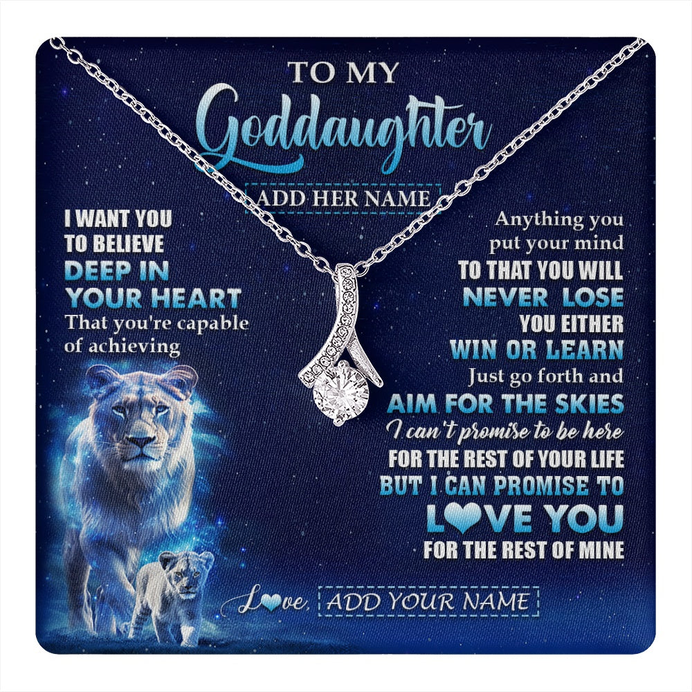 Alluring Beauty Necklace 14K White Gold Finish | 1 | Personalized To My Goddaughter Necklace From Godmother Aunt Believe Your Heart Goddaughter Gift Birthday Graduation Christmas Customized Gift Box Message Card | teecentury.myshopify