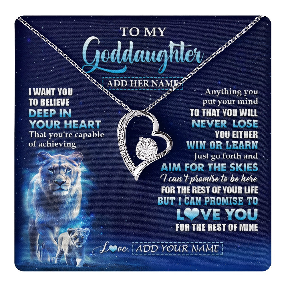 Forever Love Necklace 14K White Gold Finish | 1 | Personalized To My Goddaughter Necklace From Godmother Aunt Believe Your Heart Goddaughter Gift Birthday Graduation Christmas Customized Gift Box Message Card | teecentury.myshopify