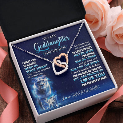 Interlocking Hearts Necklace Stainless Steel & Rose Gold Finish | 2 | Personalized To My Goddaughter Necklace From Godmother Aunt Believe Your Heart Goddaughter Gift Birthday Graduation Christmas Customized Gift Box Message Card | teecentury.myshopify