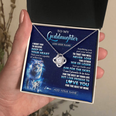 Love Knot Necklace 14K White Gold Finish | 2 | Personalized To My Goddaughter Necklace From Godmother Aunt Believe Your Heart Goddaughter Gift Birthday Graduation Christmas Customized Gift Box Message Card | teecentury.myshopify