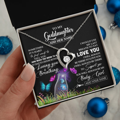 Forever Love Necklace 14K White Gold Finish | 2 | Personalized To My Goddaughter Necklace From Godmother Aunt Butterfly Sometimes Say I Love You Goddaughter Birthday Christmas Custom Gift Box Message Card | teecentury.myshopify