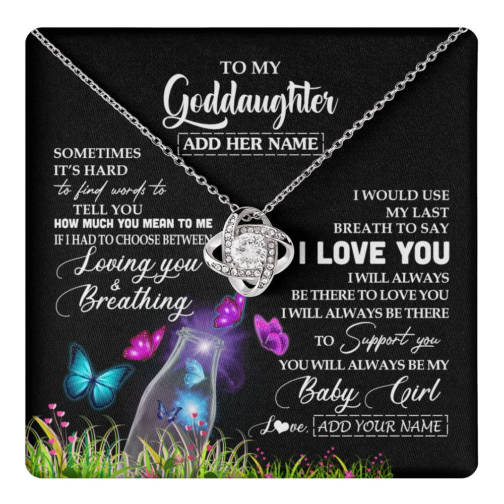 Love Knot Necklace 14K White Gold Finish | 1 | Personalized To My Goddaughter Necklace From Godmother Aunt Butterfly Sometimes Say I Love You Goddaughter Birthday Christmas Custom Gift Box Message Card | teecentury.myshopify