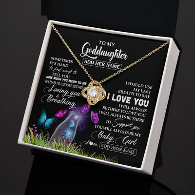Love Knot Necklace 18K Yellow Gold Finish | 2 | Personalized To My Goddaughter Necklace From Godmother Aunt Butterfly Sometimes Say I Love You Goddaughter Birthday Christmas Custom Gift Box Message Card | teecentury.myshopify