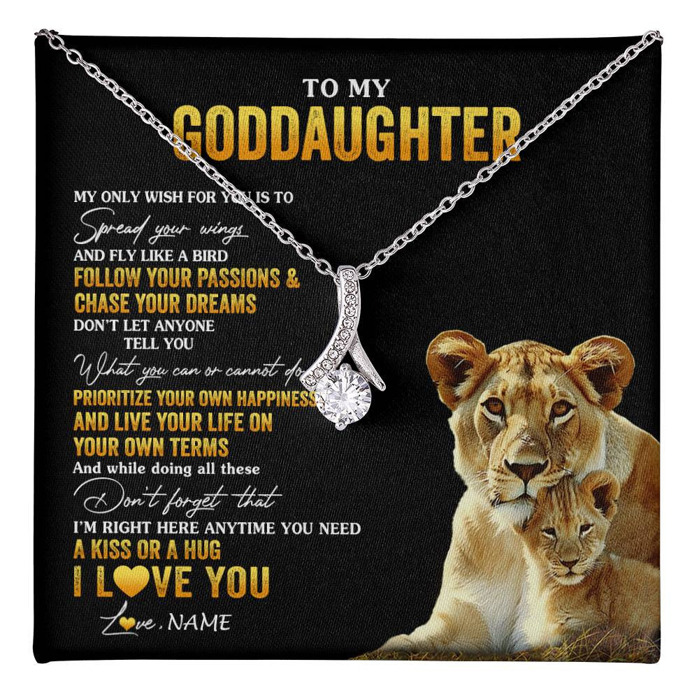 Alluring Beauty Necklace 14K White Gold Finish | 1 | Personalized To My Goddaughter Necklace From Godmother Aunt Lion My Only Wish For You Goddaughter Birthday Christmas Customized Gift Box Message Card | teecentury