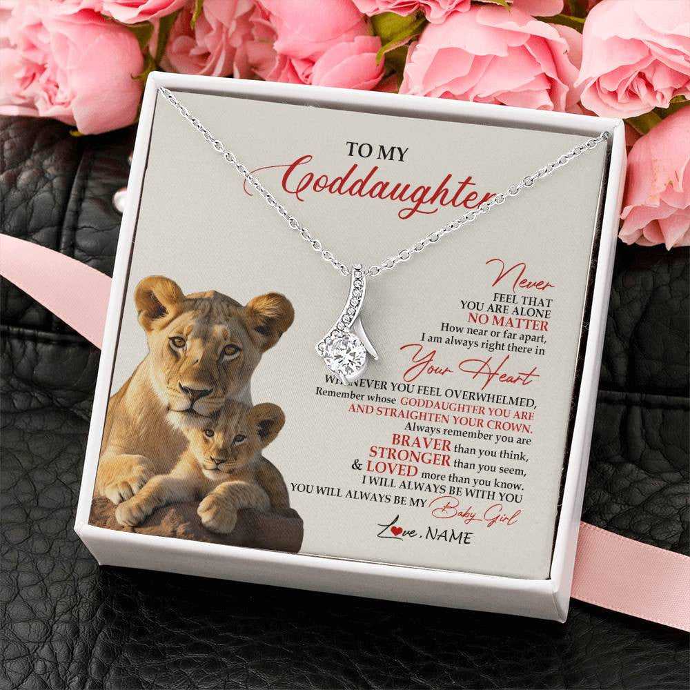 Alluring Beauty Necklace 14K White Gold Finish | 2 | Personalized To My Goddaughter Necklace From Godmother Aunt Never Feel You Are Alone Lion Goddaughter Birthday Graduation Christmas Customized Message Card.jpg | teecentury