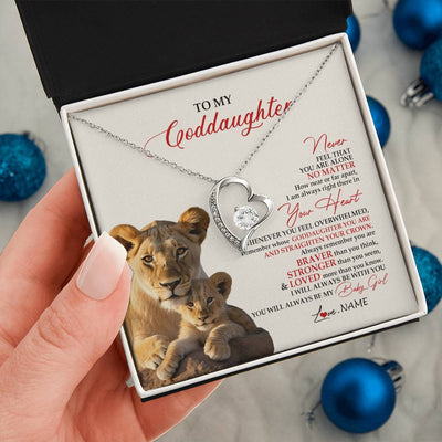 Forever Love Necklace 14K White Gold Finish | 2 | Personalized To My Goddaughter Necklace From Godmother Aunt Never Feel You Are Alone Lion Goddaughter Birthday Graduation Christmas Customized Message Card.jpg | teecentury