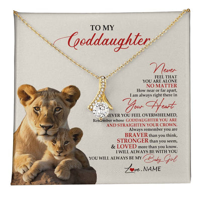 Alluring Beauty Necklace 18K Yellow Gold Finish | 1 | Personalized To My Goddaughter Necklace From Godmother Aunt Never Feel You Are Alone Lion Goddaughter Birthday Graduation Christmas Customized Message Card | teecentury