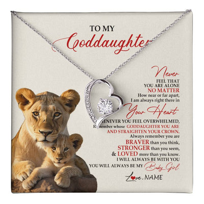 Forever Love Necklace 14K White Gold Finish | 1 | Personalized To My Goddaughter Necklace From Godmother Aunt Never Feel You Are Alone Lion Goddaughter Birthday Graduation Christmas Customized Message Card | teecentury