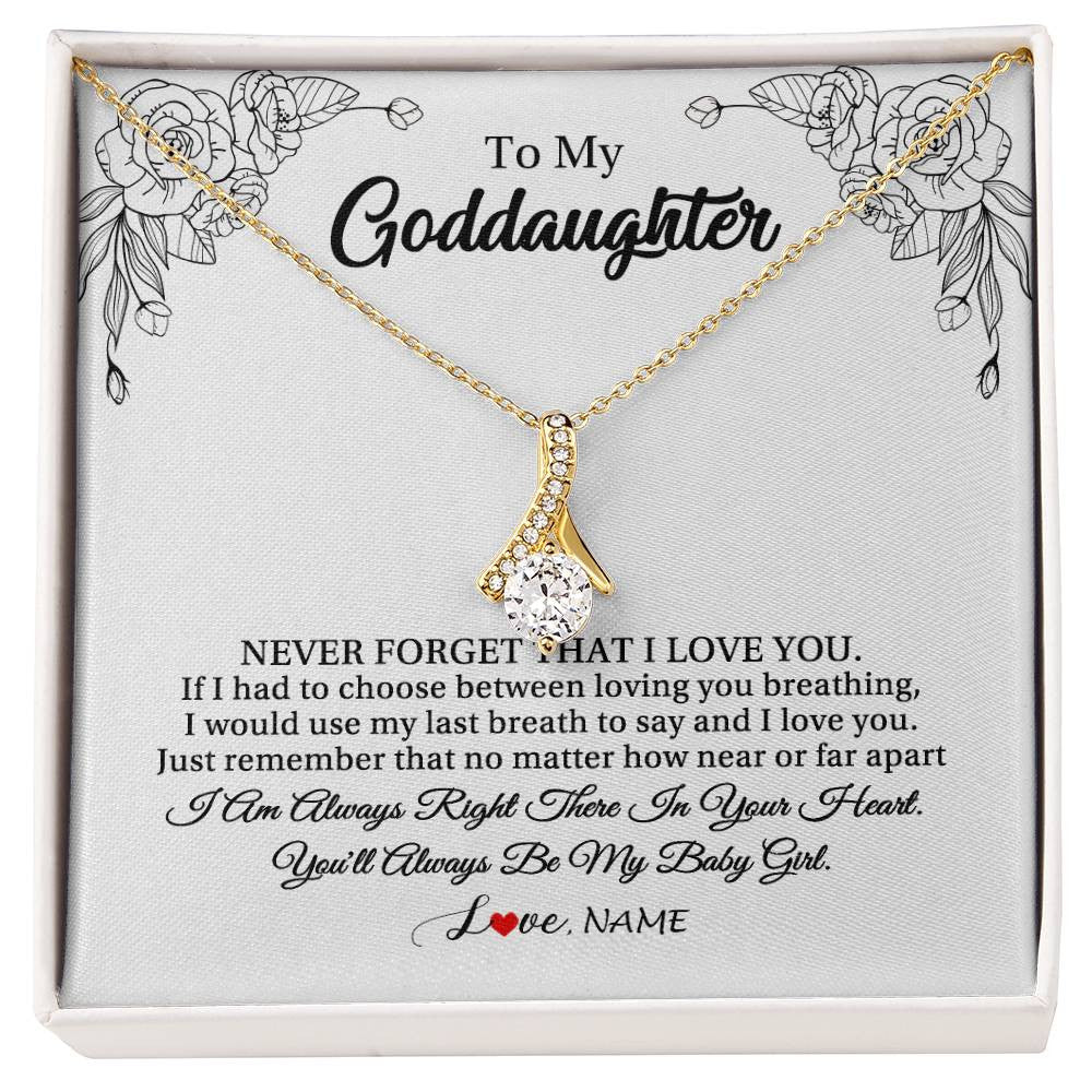 Alluring Beauty Necklace 18K Yellow Gold Finish | 1 | Personalized To My Goddaughter Necklace From Godmother Aunt Never Forget That I Love You Goddaughter Birthday Christmas Customized Gift Box Message Card | teecentury
