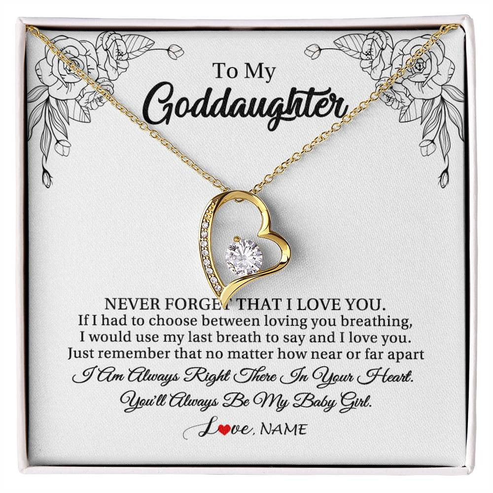 Forever Love Necklace 18K Yellow Gold Finish | 1 | Personalized To My Goddaughter Necklace From Godmother Aunt Never Forget That I Love You Goddaughter Birthday Christmas Customized Gift Box Message Card | teecentury