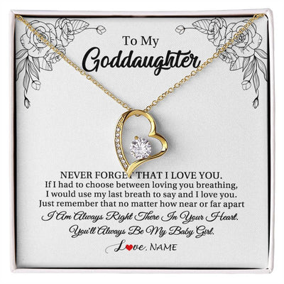 Forever Love Necklace 18K Yellow Gold Finish | 1 | Personalized To My Goddaughter Necklace From Godmother Aunt Never Forget That I Love You Goddaughter Birthday Christmas Customized Gift Box Message Card | teecentury