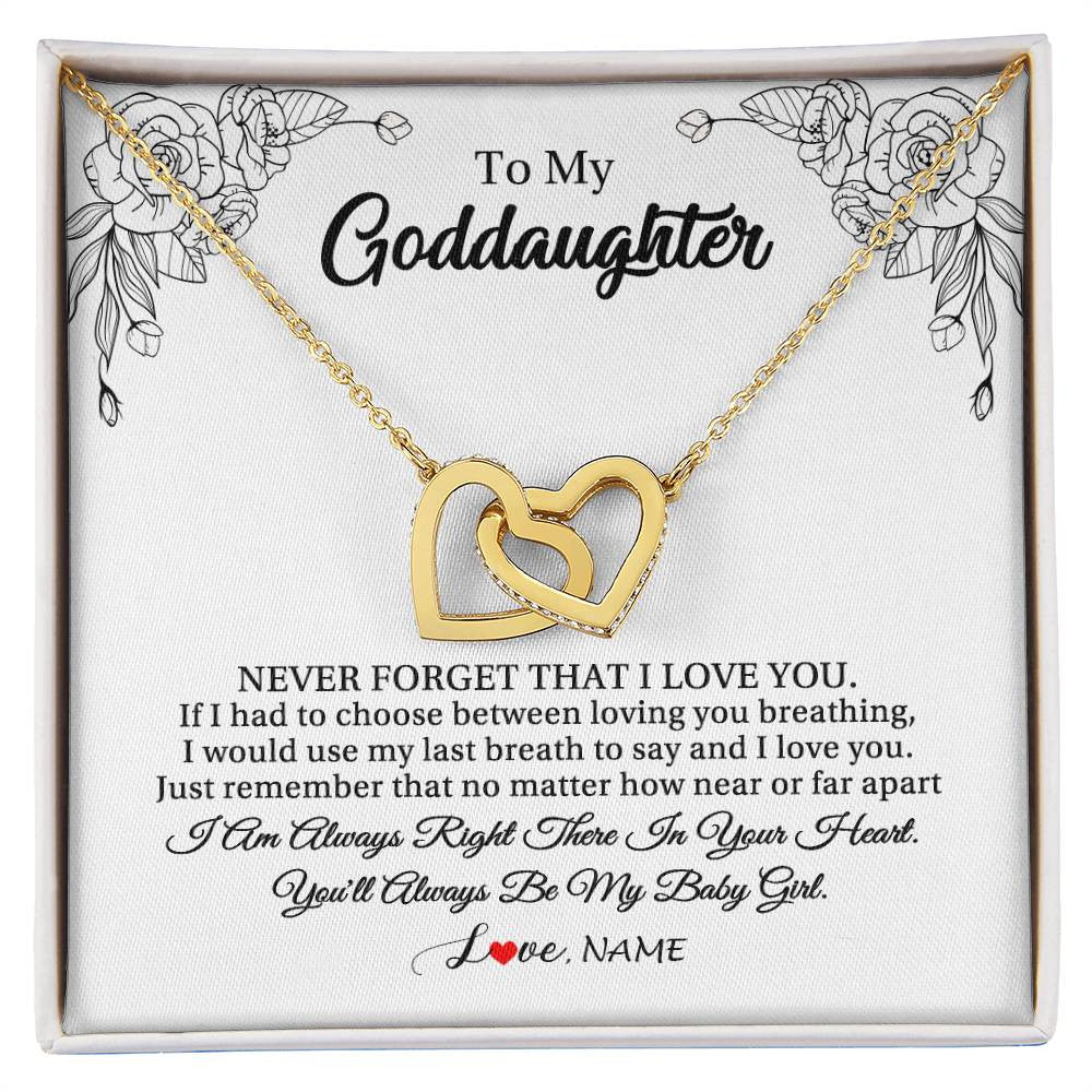 Interlocking Hearts Necklace 18K Yellow Gold Finish | 1 | Personalized To My Goddaughter Necklace From Godmother Aunt Never Forget That I Love You Goddaughter Birthday Christmas Customized Gift Box Message Card | teecentury