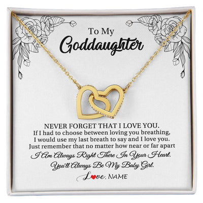 Interlocking Hearts Necklace 18K Yellow Gold Finish | 1 | Personalized To My Goddaughter Necklace From Godmother Aunt Never Forget That I Love You Goddaughter Birthday Christmas Customized Gift Box Message Card | teecentury