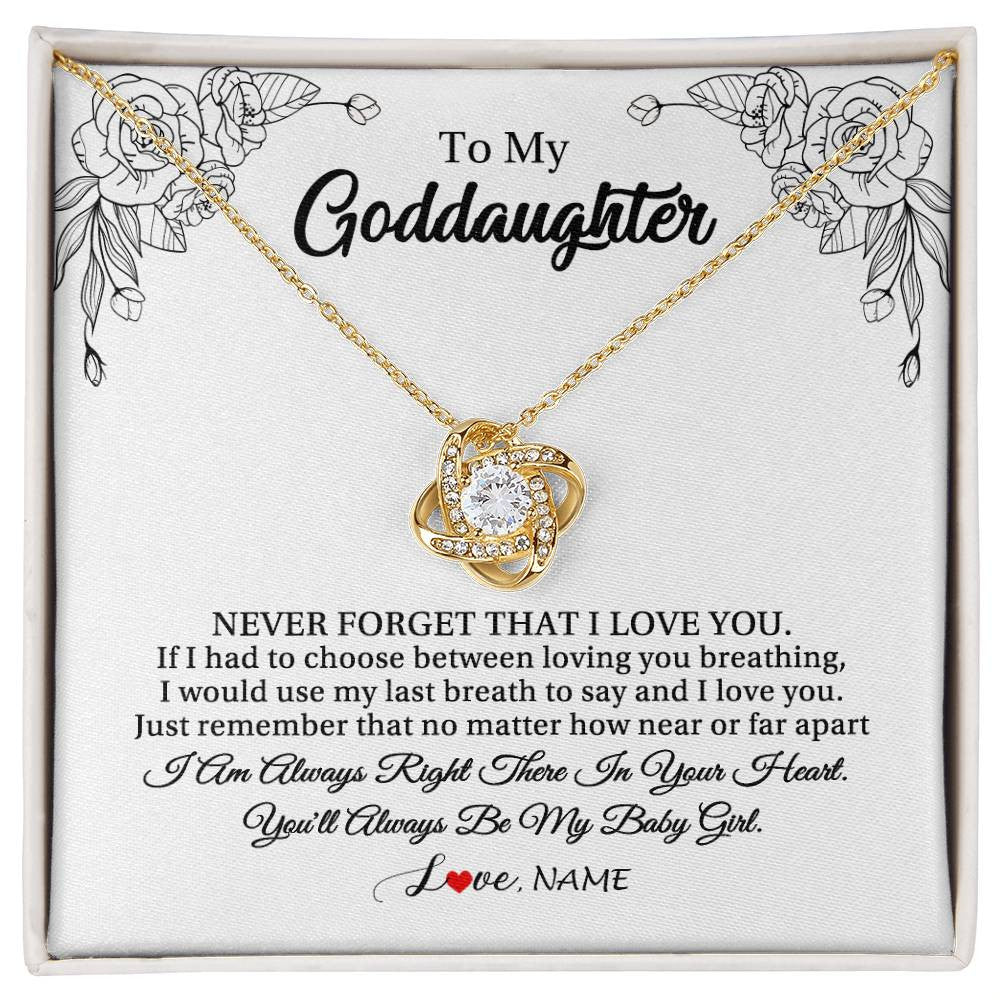 Love Knot Necklace 18K Yellow Gold Finish | 1 | Personalized To My Goddaughter Necklace From Godmother Aunt Never Forget That I Love You Goddaughter Birthday Christmas Customized Gift Box Message Card | teecentury