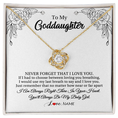 Love Knot Necklace 18K Yellow Gold Finish | 1 | Personalized To My Goddaughter Necklace From Godmother Aunt Never Forget That I Love You Goddaughter Birthday Christmas Customized Gift Box Message Card | teecentury