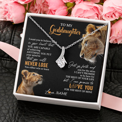 Alluring Beauty Necklace 14K White Gold Finish | 2 | Personalized To My Goddaughter Necklace From Godmother Aunt You Will Never Lose Lion Goddaughter Birthday Gifts Graduation Christmas Gift Box Message Card | teecentury