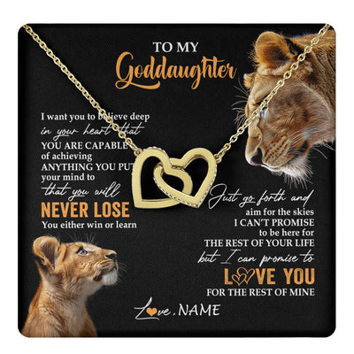 Interlocking Hearts Necklace 18K Yellow Gold Finish | 1 | Personalized To My Goddaughter Necklace From Godmother Aunt You Will Never Lose Lion Goddaughter Birthday Gifts Graduation Christmas Gift Box Message Card | teecentury