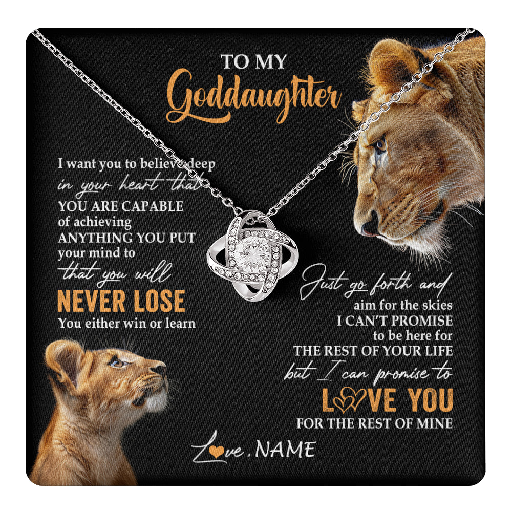 Love Knot Necklace 14K White Gold Finish | 1 | Personalized To My Goddaughter Necklace From Godmother Aunt You Will Never Lose Lion Goddaughter Birthday Gifts Graduation Christmas Gift Box Message Card | teecentury