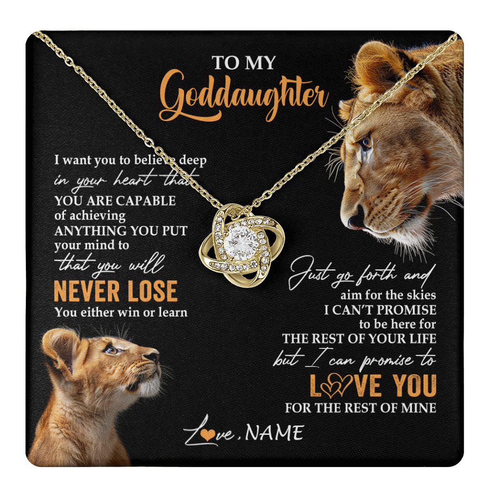 Love Knot Necklace 18K Yellow Gold Finish | 1 | Personalized To My Goddaughter Necklace From Godmother Aunt You Will Never Lose Lion Goddaughter Birthday Gifts Graduation Christmas Gift Box Message Card | teecentury