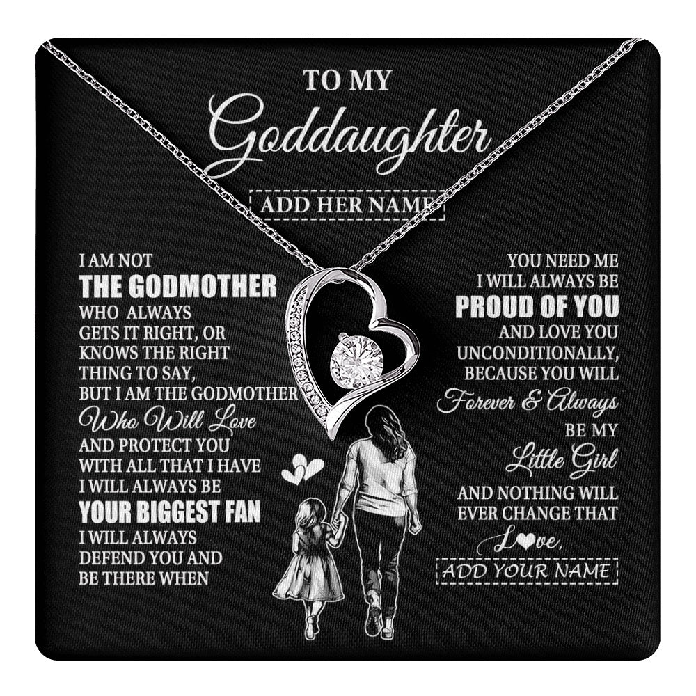 Forever Love Necklace 14K White Gold Finish | 1 | Personalized To My Goddaughter Necklace From Godmother Biggest Fan Birthday Gifts For Goddaughter From Godmother Uncle Christmas Custom Gift Box Message Card | teecentury.myshopify