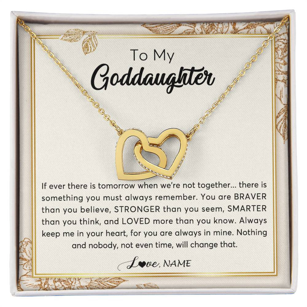 Interlocking Hearts Necklace 18K Yellow Gold Finish | Personalized To My Goddaughter Necklace From Godmother Braver Stronger Smarter Loved Goddaughter Jewelry Birthday Christmas Customized Gift Box Message Card | teecentury