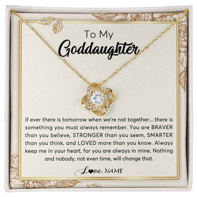 Love Knot Necklace 18K Yellow Gold Finish | Personalized To My Goddaughter Necklace From Godmother Braver Stronger Smarter Loved Goddaughter Jewelry Birthday Christmas Customized Gift Box Message Card | teecentury