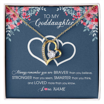 Forever Love Necklace 18K Yellow Gold Finish | Personalized To My Goddaughter Necklace From Godmother Braver Stronger Smarter Loved Goddaughter Jewelry Birthday Graduation Christmas Customized Message Card | teecentury