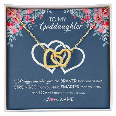 Interlocking Hearts Necklace 18K Yellow Gold Finish | Personalized To My Goddaughter Necklace From Godmother Braver Stronger Smarter Loved Goddaughter Jewelry Birthday Graduation Christmas Customized Message Card | teecentury