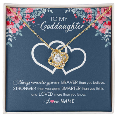 Love Knot Necklace 18K Yellow Gold Finish | Personalized To My Goddaughter Necklace From Godmother Braver Stronger Smarter Loved Goddaughter Jewelry Birthday Graduation Christmas Customized Message Card | teecentury