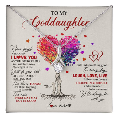 Alluring Beauty Necklace 14K White Gold Finish | 1 | Personalized To My Goddaughter Necklace From Godmother Colorful Tree Never Forget I Love You Goddaughter Birthday Christmas Customized Gift Box Message Card | teecentury
