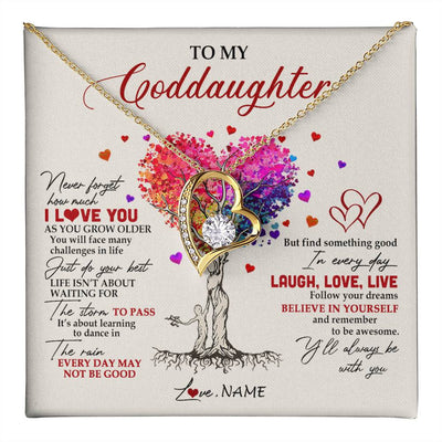 Forever Love Necklace 18K Yellow Gold Finish | 1 | Personalized To My Goddaughter Necklace From Godmother Colorful Tree Never Forget I Love You Goddaughter Birthday Christmas Customized Gift Box Message Card | teecentury