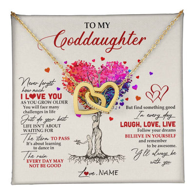 Interlocking Hearts Necklace 18K Yellow Gold Finish | 1 | Personalized To My Goddaughter Necklace From Godmother Colorful Tree Never Forget I Love You Goddaughter Birthday Christmas Customized Gift Box Message Card | teecentury
